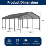 10x20ft Metal Carport Canopy with Galvanized Gable Roof - Image 5
