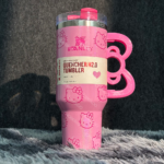 40oz Pink Bow-shaped handle Kitty Tumbler - Billede 3